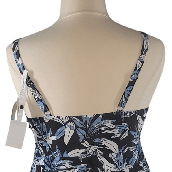 Ecupper Black and Blue Leaf Print 2 Piece Tankini Swimsuit - Picture 8 of 16